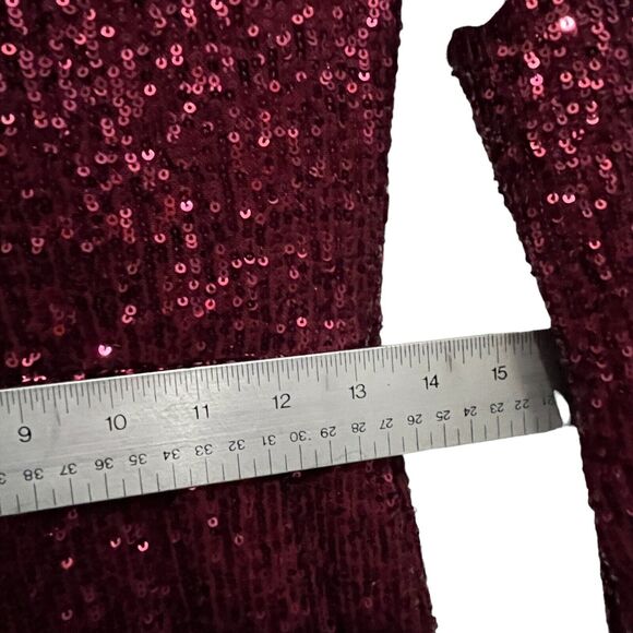 Eliza J Sequined Gown Dress Cranberry Red Christmas Women Size 8 Long Sleeve - Picture 12 of 14